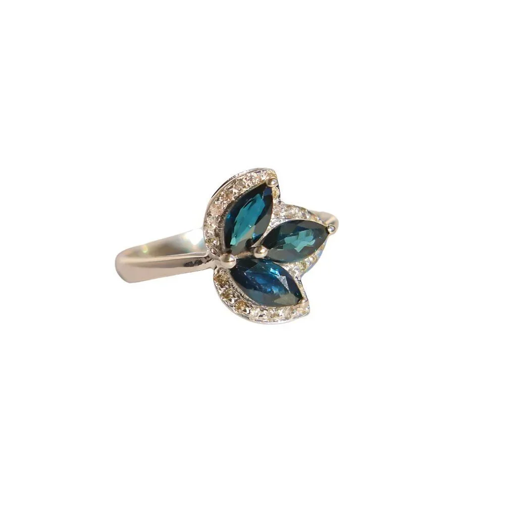Genuine Sapphire and Diamond Ring in 925 Sterling Silver